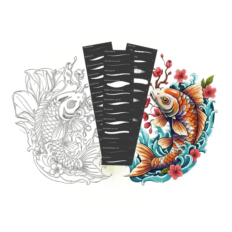 Tablet displaying Procreate app with interior design floor plan and brush library panel