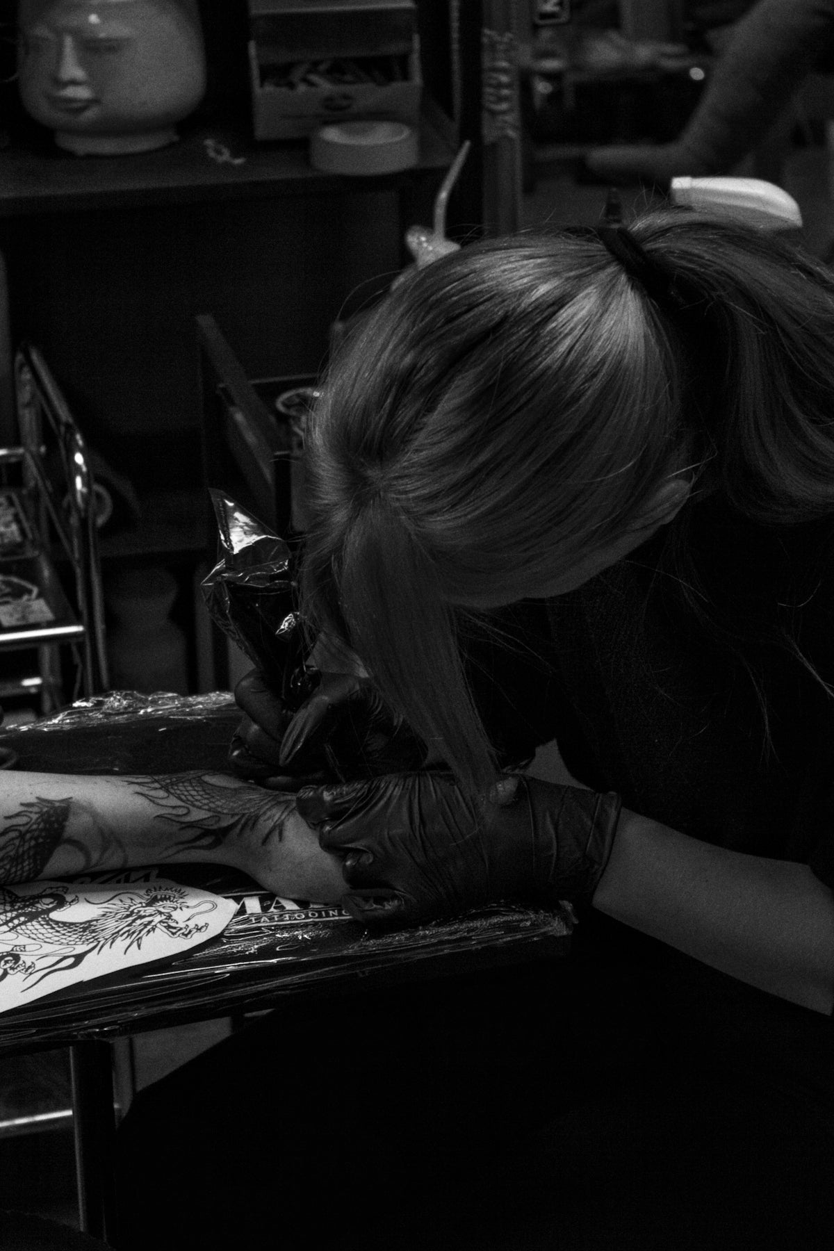 a woman is doing something on a table